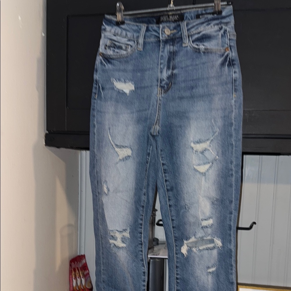 Judy Blue Boyfriend Distressed Blue Jeans